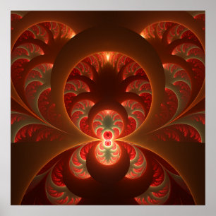 Póster Luminoso fractal moderno laranja vermelho abstrato