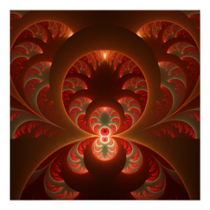 Póster Luminoso fractal moderno laranja vermelho abstrato
