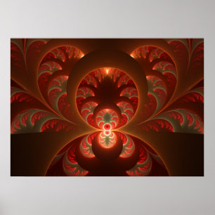 Póster Luminoso fractal moderno laranja vermelho abstrato