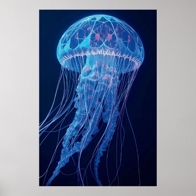 Poster Luminous Blue Jellyfish Glowing Ocean Spirit (Frente)