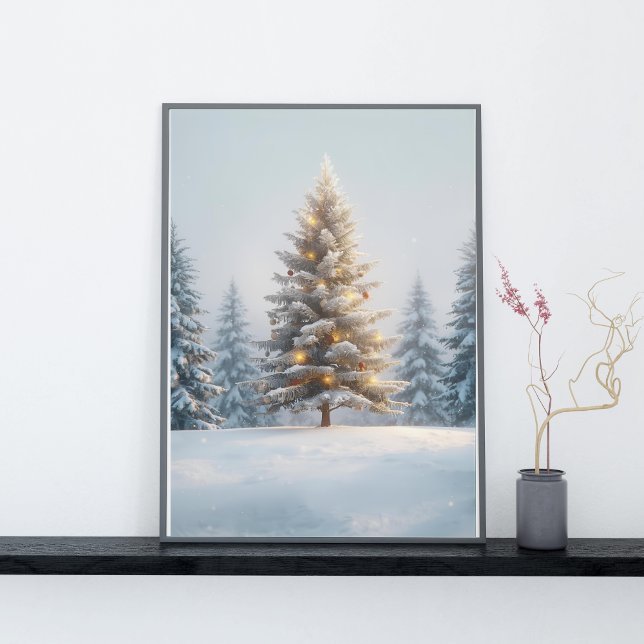 Poster Luminous Christmas Tree in Serene Landscape (Criador carregado)