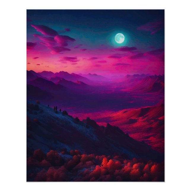Póster Luminous Pink & Purple Mountain Landscape (Frente)