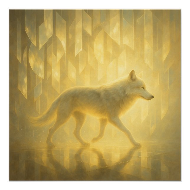 Póster Luminous White Wolf in the Golden Light Realm – Ge (Frente)
