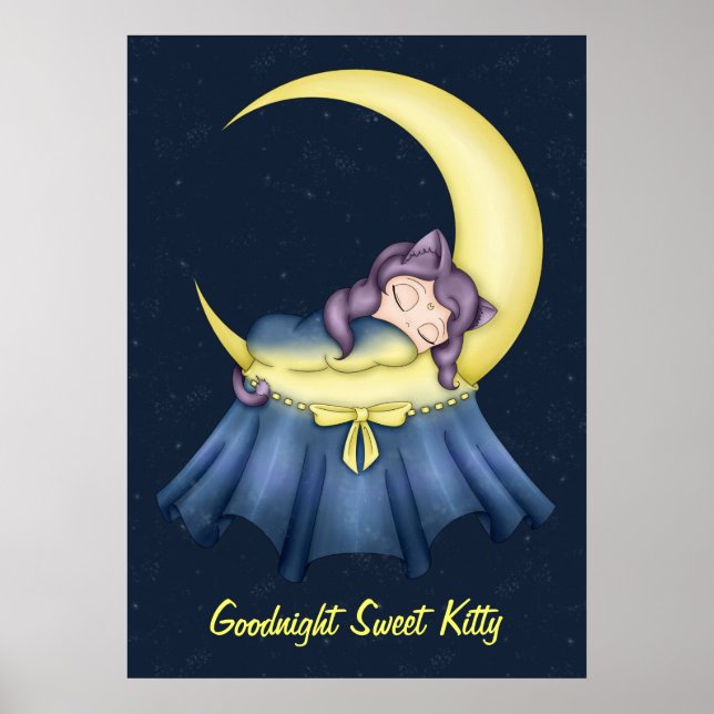 Póster Luna Lullaby Cat Dormindo Na Lua (Frente)
