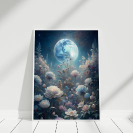 Poster Lunar Bloom - Lua Cheia e Arte do Jardim de Flores