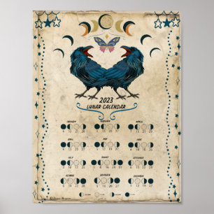 Poster LUNAR CALENDAR 2023, Crow Moon, Wicca Witch Moon
