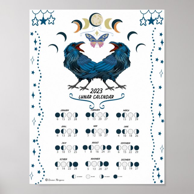 Poster LUNAR CALENDAR 2023, Lua-de-Corvo, Lua-de-Bruxa Wi (Frente)