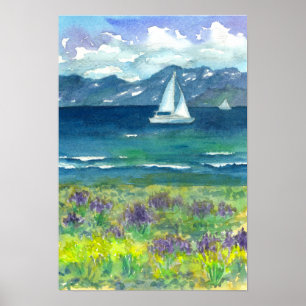 Poster Lupinas de Aquarela Púrpura da Montanha de Navegaç