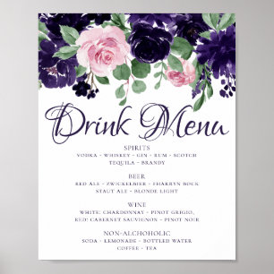 Poster Lush Blossoms Menu de Bebida de Garland Roxa e R