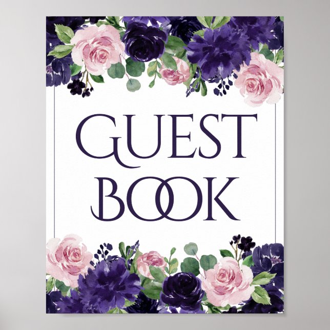 Poster Lush Blossoms | Símbolo de livro convidado roxo e  (Frente)