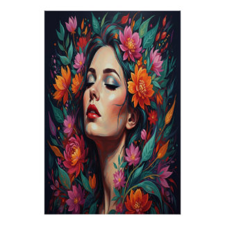 Póster "Lush Floral Dream Woman | Vibrant Portrait Art"