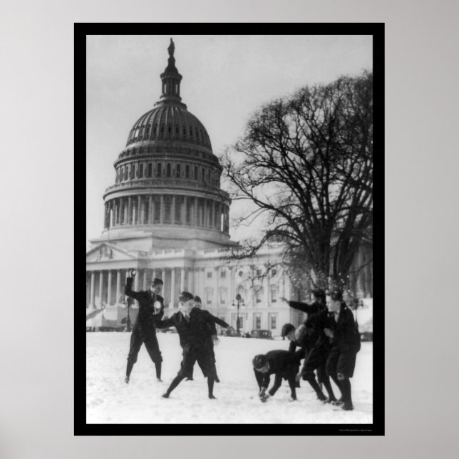 Póster Luta contra a neve na capital Washington, DC 1925 (Frente)