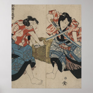 Póster Luta da espada do samurai cerca de 1825
