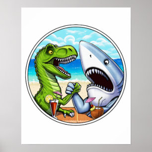 Poster Luta de Arma de Tubarão Dinossauro T-Rex