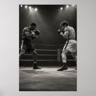 Poster Luta de Boxe Preta e Branca Dois Boxeadores Mascul