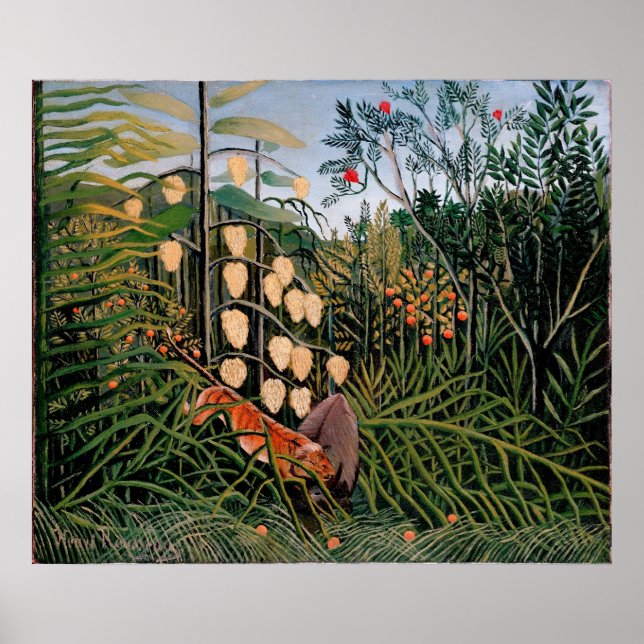 Póster Luta de Rousseau entre Tiger e Bull (1909) (Frente)