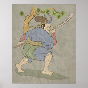 Póster Luta japonesa da espada do katana do guerreiro do