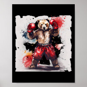 Poster Lutador de Boxe Amante de Ursos Luvas de Boxe Kick