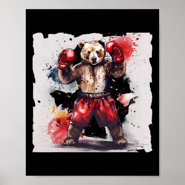 Poster Lutador de Boxe Amante de Ursos Luvas de Boxe Kick (Frente)