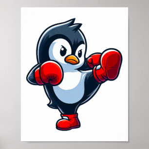 Poster Lutador de Boxe de Pinguim de Desenho Animado Lega