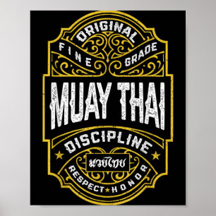 Poster Lutador de Boxe Muay Thai MMA Rótulo Vintage