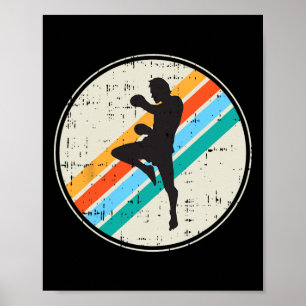 Poster Lutador de Kickboxing Silhueta Retro Artes Marciai