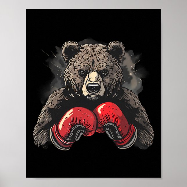 Poster Lutador de Ursos Amantes de Luvas de Boxe Kickboxi (Frente)