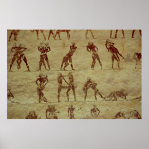 Póster Lutadores, detalhes de uma pintura de parede de tu