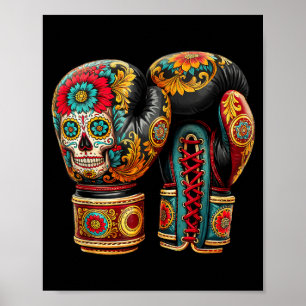 Poster Luvas de Boxe Açúcar Caveira Mexicana Asteca Maia