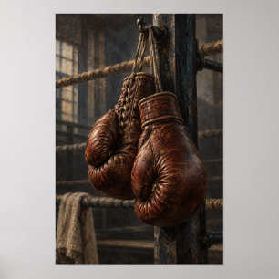 Poster Luvas de Boxe de Couro Vintage Parede de Boxe Rúst