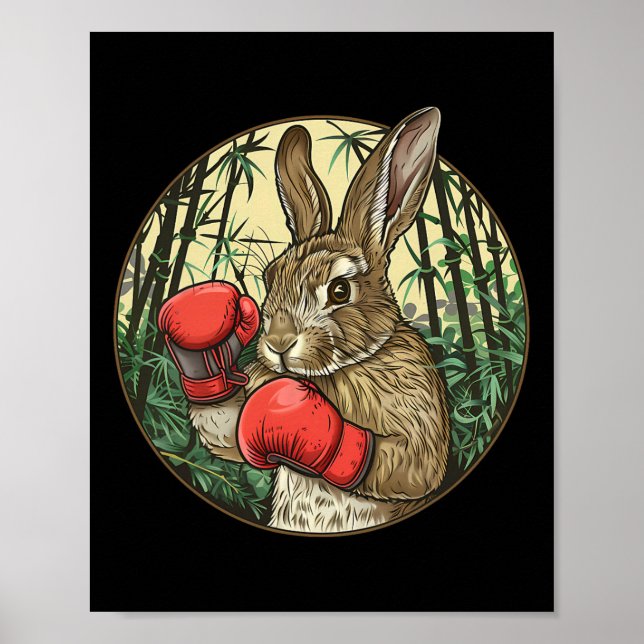Poster Luvas de Boxe do Coelho de Boxe Kickboxing Boxeado (Frente)