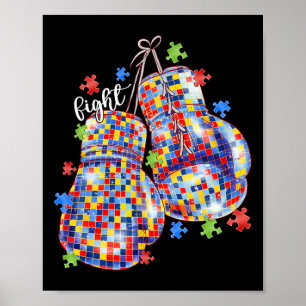 Poster Luvas de Boxe Puzzle Piece de Conscientização do A