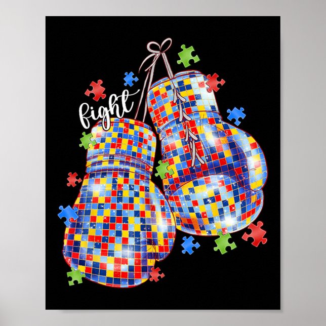 Poster Luvas de Boxe Puzzle Piece de Conscientização do A (Frente)