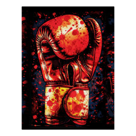 Póster Luvas de Boxe Vermelhas Manchadas de Sangue Arte D