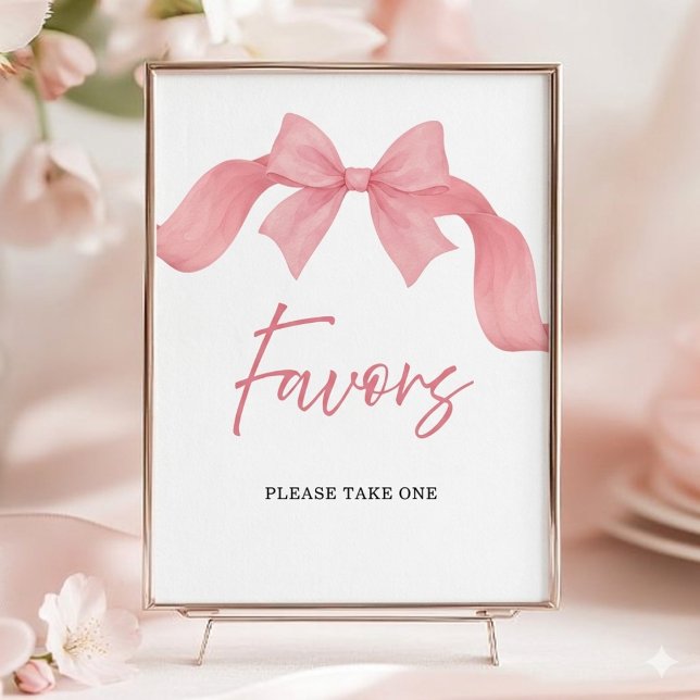 Poster Luvas Rosa Favoritos com Laço Sinal de Chá de Noiv (Criador carregado)