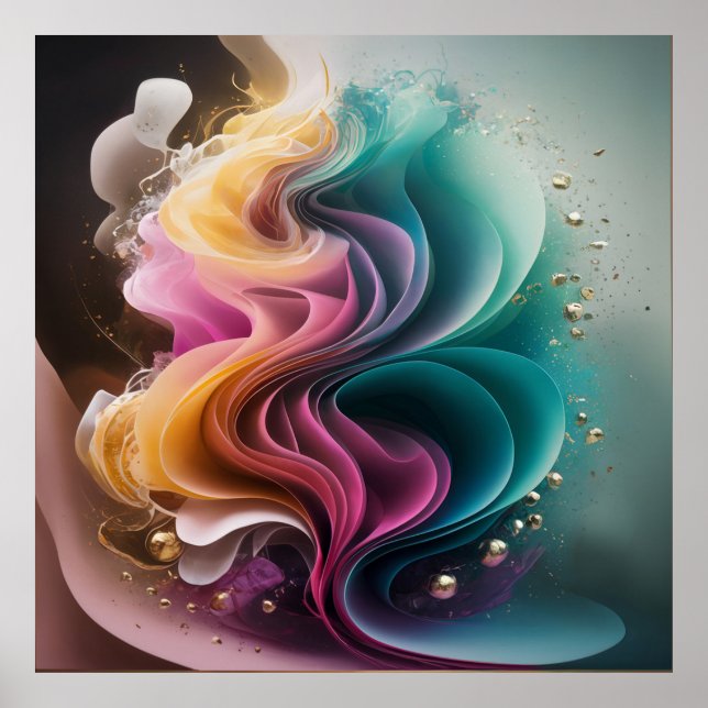 Poster Luxo Abstrato Contemporâneo cores vibrantes ouro (Frente)