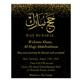 Póster Luxo Árabe Caligrafia Ouro Hajj Mubarak