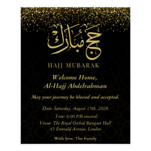 Póster Luxo Árabe Caligrafia Ouro Hajj Mubarak