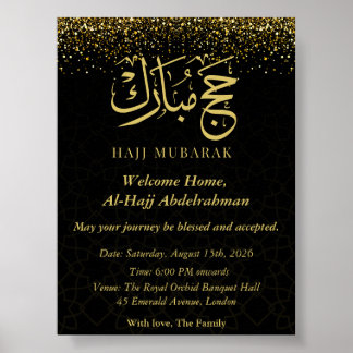Poster Luxo Árabe Caligrafia Ouro Hajj Mubarak