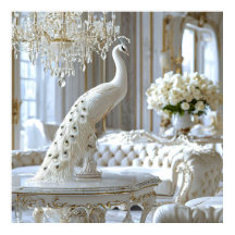 Luxo Arte Pavão Branco Estilo Escultura Elegante