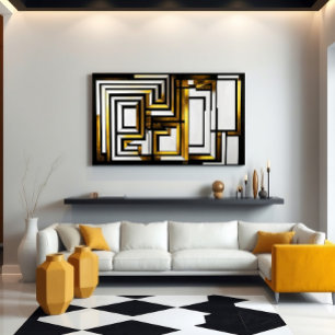 Poster Luxo Dourado Preto Geométrico Deco