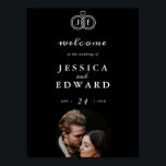 Poster Luxo Elegante Preto e Branco Monograma Foto Casame<br><div class="desc">Romântico Chic Simples Preto e Branco Luxo Caligrafia Coração Amarrado Anéis Monograma Foto Cartaz de Casamento.</div>