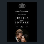 Poster Luxo Elegante Preto e Branco Monograma Foto Casame<br><div class="desc">Romântico Chic Simples Preto e Branco Luxo Caligrafia Coração Atado Anéis Monograma Foto Cartaz de Casamento.</div>