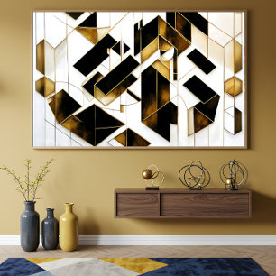 Poster Luxo Mármore Preto Abstrato Dourado