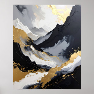 Poster Luxo Preto e Dourado Abstrato Impasto