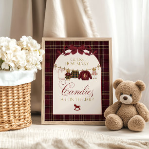 Poster Luxsary Teddy Baby Shower Menina Xadrez Adivinhe D