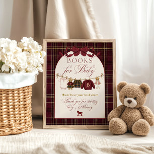 Poster Luxsary Teddy Baby Shower Menina Xadrez Livros