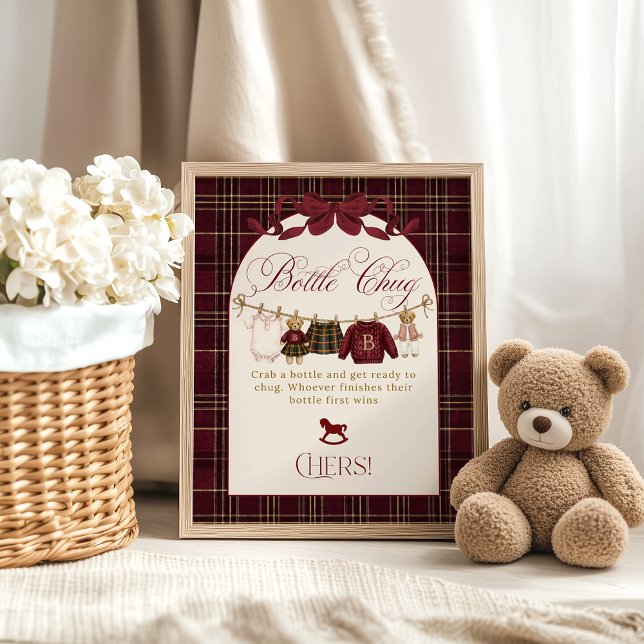 Poster Luxsary Teddy Chá de Bebê Menina Xadrez Garrafa Ch (Criador carregado)