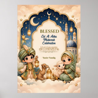 Poster Luxuoso Lantejoula Naval Festa Eid Mubarak Família