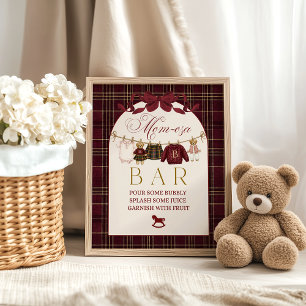 Poster Luxuoso Teddy Baby Shower Menina Xadrez Momosa Bar